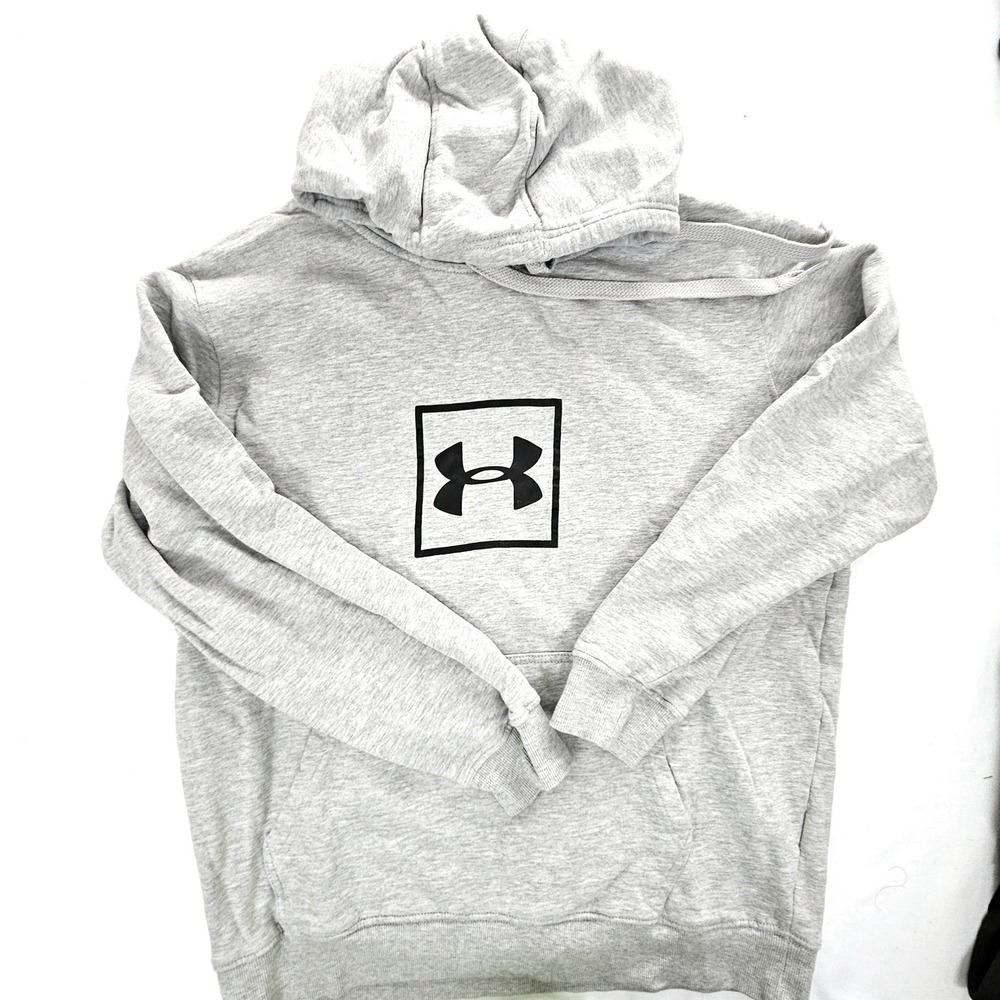 Under Armour Mens Gray Heather Logo Graphic Pullover Fleece Hoodie Large